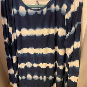 Blue and White Tie-Dye Long Sleeve Top